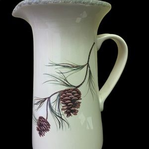 Stonewear pitcher Home and Garden pinecones retired.
